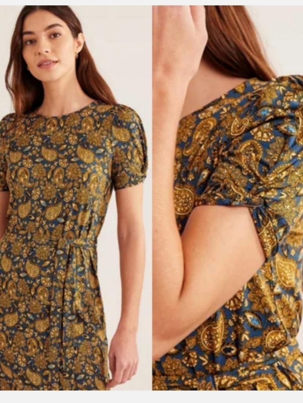 Boden Harvest Gold Paisley Cottagecore Boho Jersey T-shirt Dress - Picture 1 of 5